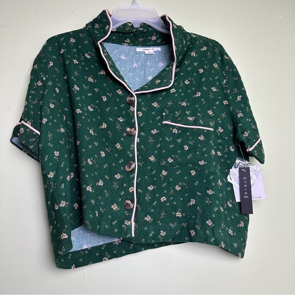 O'Neill Green Pink Floral Button Down Sleep Shirt NWT Women's Size Small